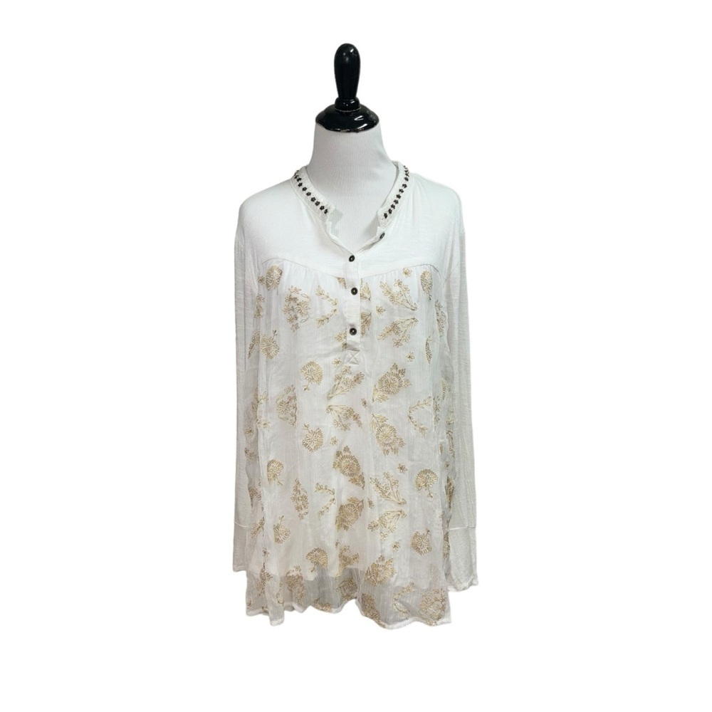 Style & Co. Women's Size 2X Tunic Top Embroidered Flowy Beaded Bohemian Floral